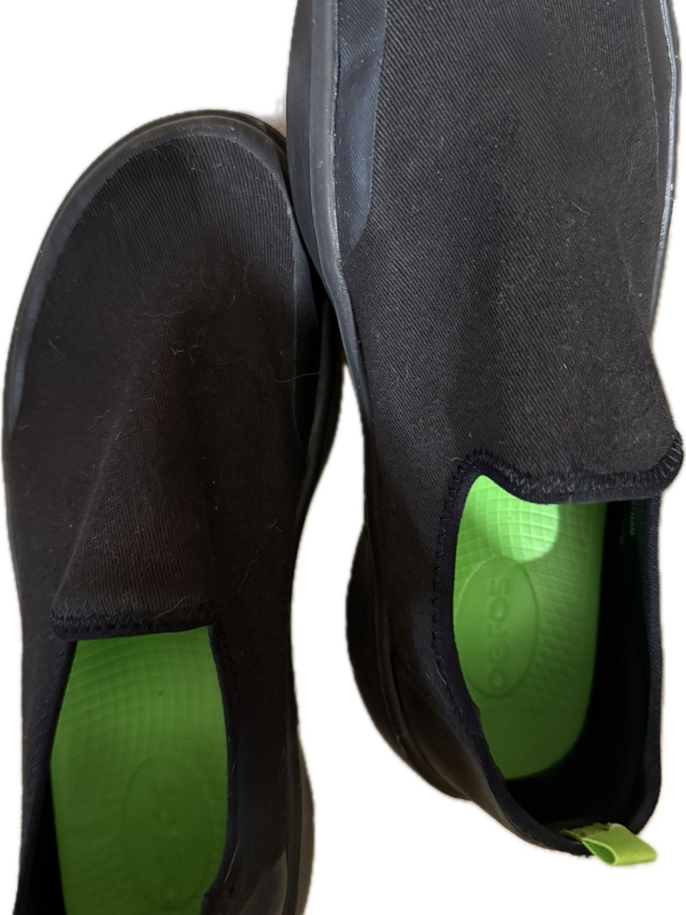 OOFOS Women’s Black Slip-On Loafers with Neon Green Insoles
